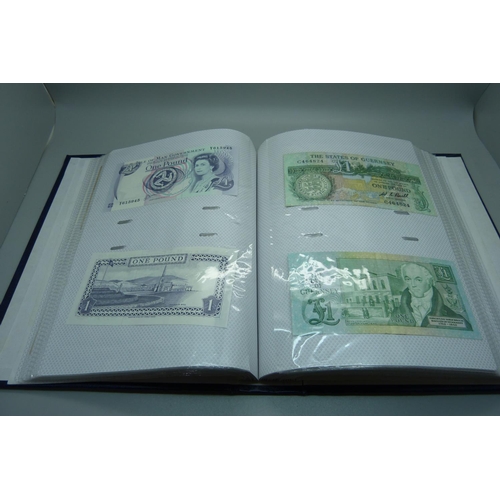 892 - An album of British bank notes, £1, 10 shillings, etc., (English, Scottish, Falkland Islands, Gibral... 