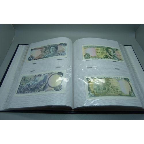 892 - An album of British bank notes, £1, 10 shillings, etc., (English, Scottish, Falkland Islands, Gibral... 