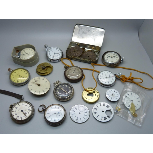 893 - A collection of pocket watches, stop watches and movements including Smiths