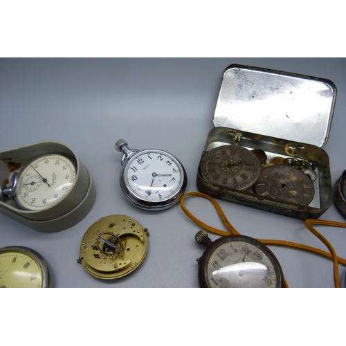 893 - A collection of pocket watches, stop watches and movements including Smiths