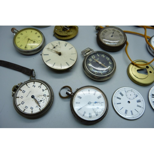 893 - A collection of pocket watches, stop watches and movements including Smiths