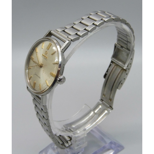 954 - A gentleman's Omega Seamaster wristwatch, inscribed on the back 'N.R.G. 12-10-63'