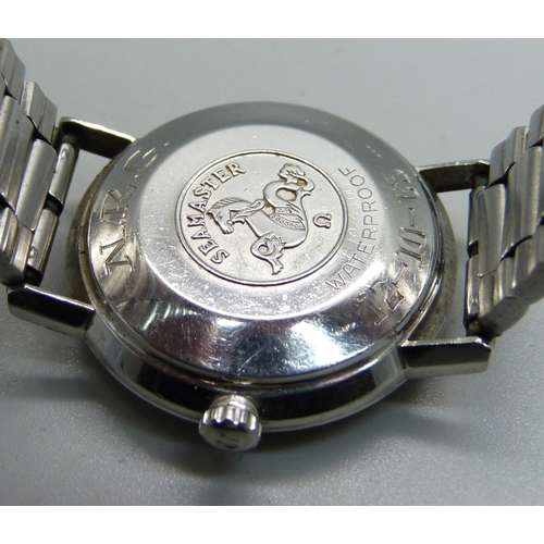 954 - A gentleman's Omega Seamaster wristwatch, inscribed on the back 'N.R.G. 12-10-63'