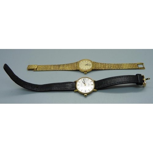 955 - Two lady's Omega wristwatches, one with bracelet stamped silver 925, the other with a leather strap ... 