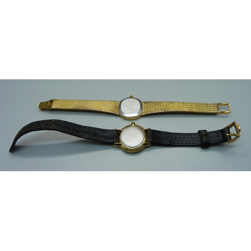 955 - Two lady's Omega wristwatches, one with bracelet stamped silver 925, the other with a leather strap ... 