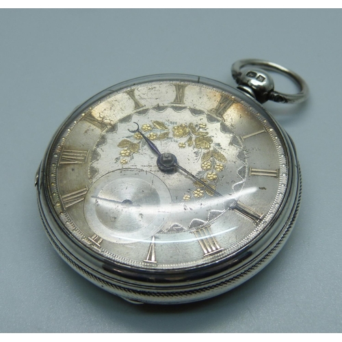 973 - A silver pocket watch with diamond end stone, London 1861