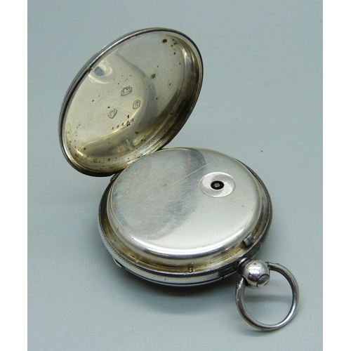 973 - A silver pocket watch with diamond end stone, London 1861