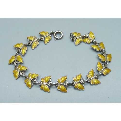 992 - A Danish silver and enamel butterfly bracelet by Volmer Bahner