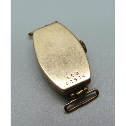 997 - A lady's 9ct gold cased Rolex Prima cocktail wristwatch head, Glasgow import mark for 1928, case 14m... 