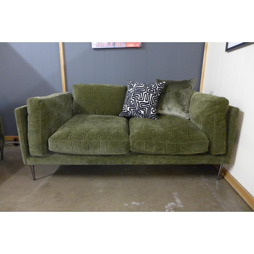 1385 - A moss green Grand Designs velvet upholstered three seater and small two seater sofa