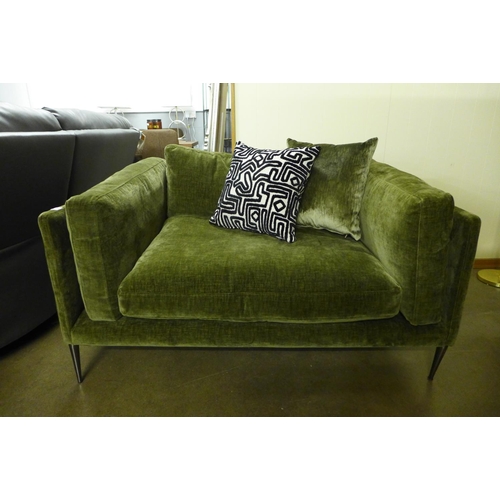 1385 - A moss green Grand Designs velvet upholstered three seater and small two seater sofa