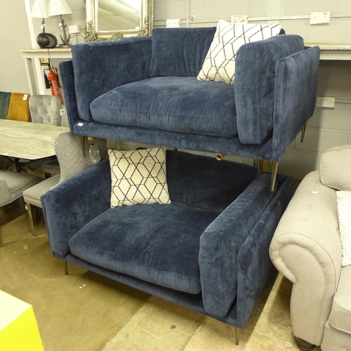 1445 - A pair of blue velvet Grand Designs upholstered small two seater sofas/loveseats