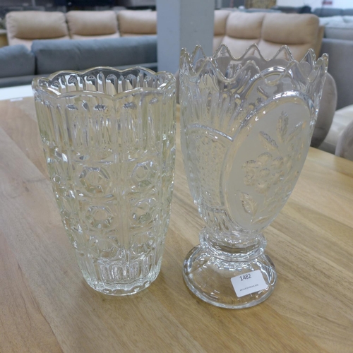 1482 - Two vintage patterned glass vases