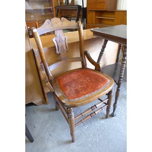 195 - A late Victorian square oak occasional table and a Victorian lady's chair