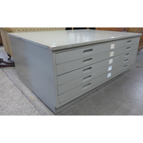 244 - A painted wooden five drawer plan chest