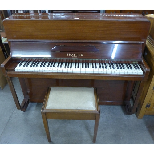 245 - A Brasted of London mahogany overstrung upright piano and stool