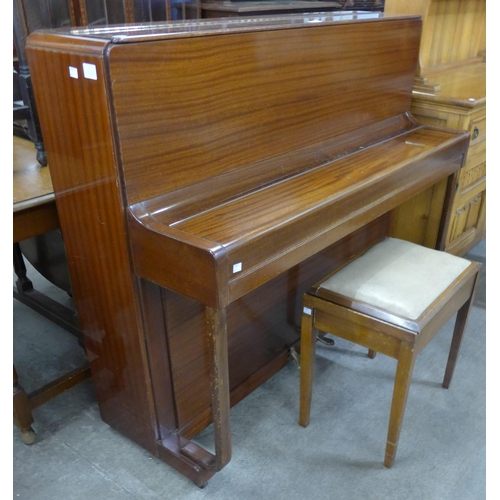 245 - A Brasted of London mahogany overstrung upright piano and stool