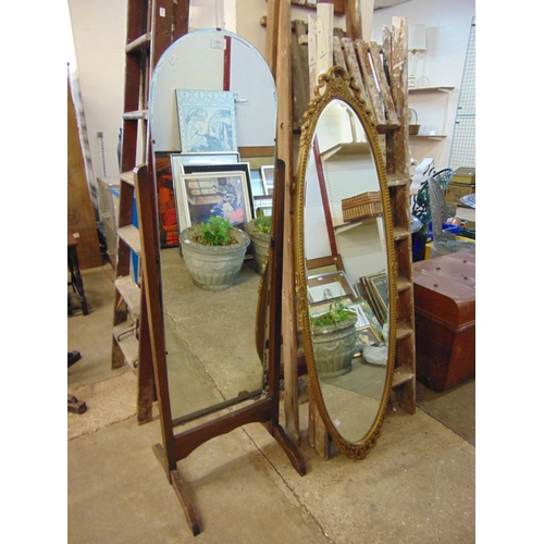 263 - An oak cheval mirror and a gilt framed mirror