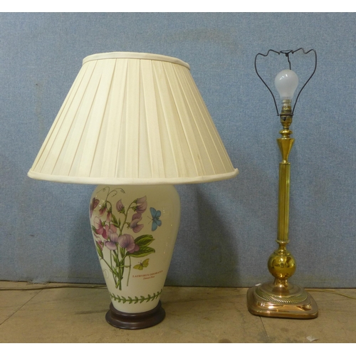 295 - A Regency style copper and brass table lamp a a Portmeirion porcelain lamp