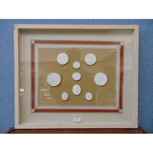 309 - Nine framed and mounted Italian Grand Tour plaster intaglios