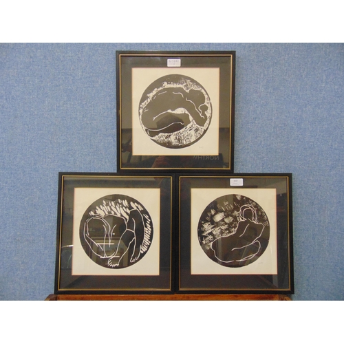 310 - A set of three signed MAS woodblock prints, framed