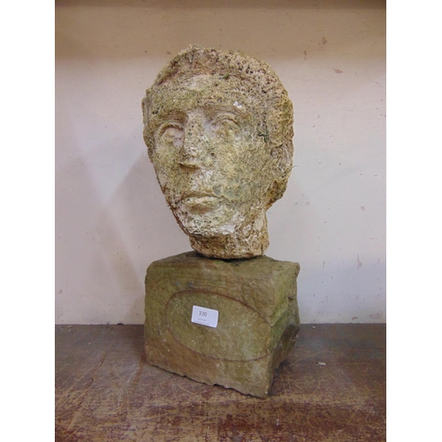 330 - A plaster bust of a man, on stone plinth