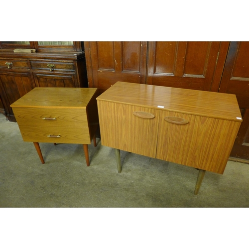 72 - A small teak sideboard and a chest of drawers