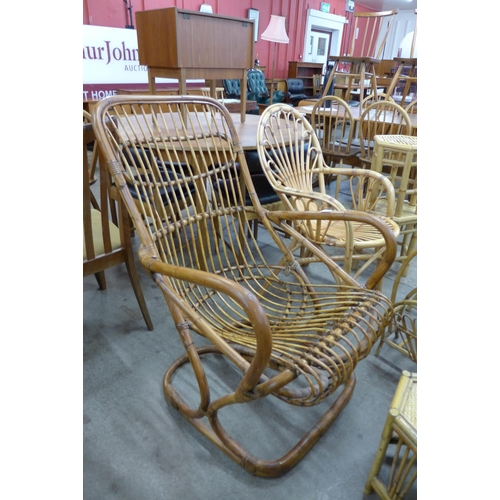 93 - Two vintage Italian bamboo chairs, three occasional tables, stool and a magazine rack