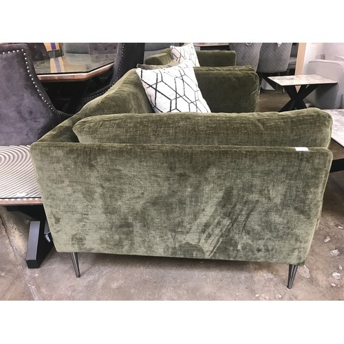 1430A - A moss green Grand Designs velvet upholstered three seater and small two seater sofa