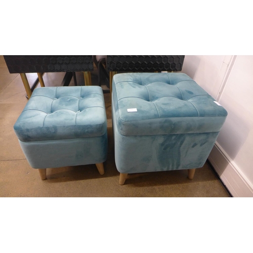 1995 - Two teal upholstered storage stools