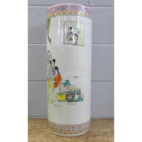 335 - An early 20th oriental famille rose porcelain stick stand, 60cms h