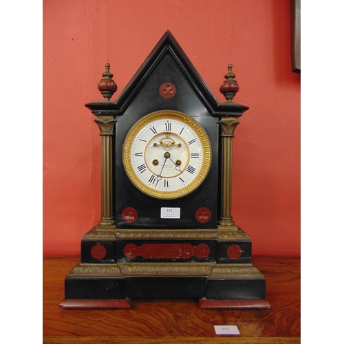 370 - A 19th Century French Belge noir, marble and gilt metal table clock