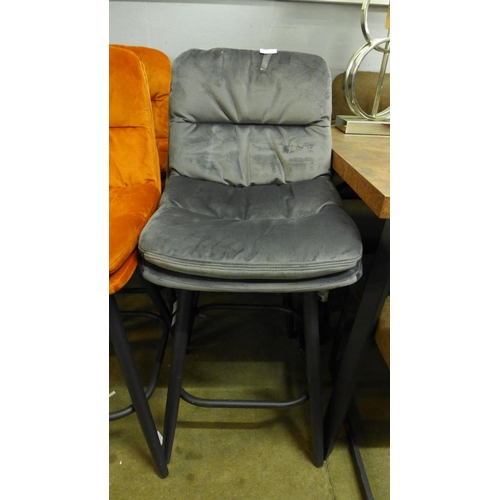 1368 - A Pair of Enderson dark grey plush velvet bar stools