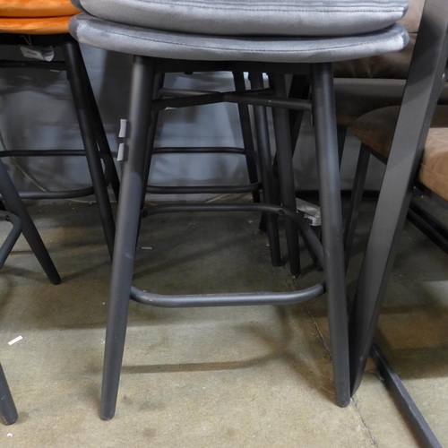 1368 - A Pair of Enderson dark grey plush velvet bar stools