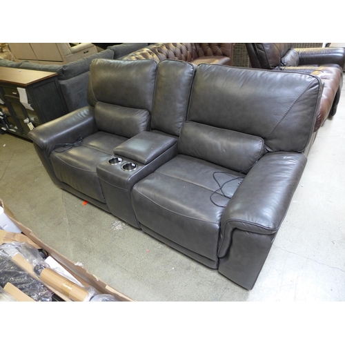 1536 - Maxwell 2 Seater Grey Recliner Leather sofa, Original RRP - £1166.66 + VAT (4168-17) - Damaged *This... 