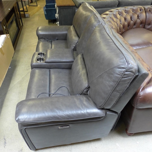 1536 - Maxwell 2 Seater Grey Recliner Leather sofa, Original RRP - £1166.66 + VAT (4168-17) - Damaged *This... 