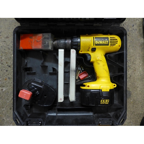 2032 - Dewalt drill (DW957) with two batteries & drill bits, Dewalt drill battery & charger, Dewalt drill (... 