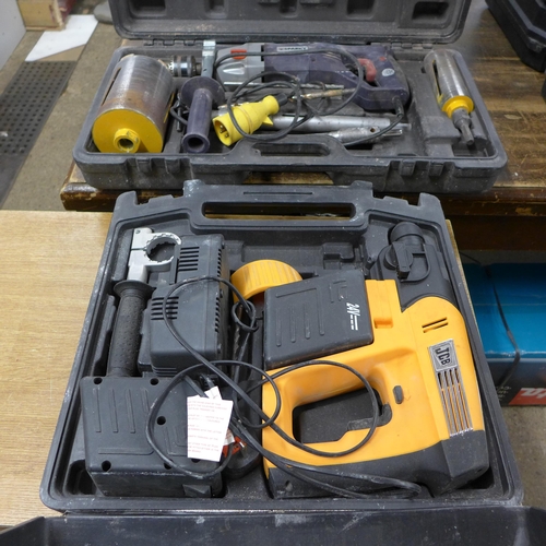 2034 - JCB hammer drill (JCBD-24CSDS) with battery & charger plus Sparky Professional drill (BUR2350E)