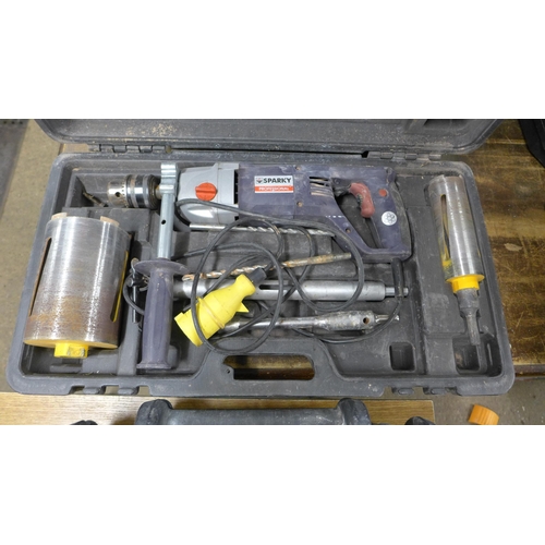 2034 - JCB hammer drill (JCBD-24CSDS) with battery & charger plus Sparky Professional drill (BUR2350E)