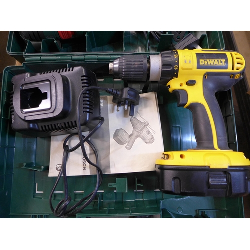 2065 - Bosch drill (PSB 18Li-2) with charger & 2 batteries, Testo five gas analyser, Dewalt drill (DC725) w... 