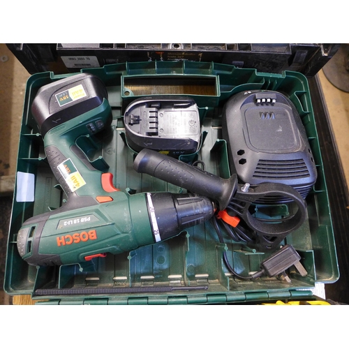 2065 - Bosch drill (PSB 18Li-2) with charger & 2 batteries, Testo five gas analyser, Dewalt drill (DC725) w... 