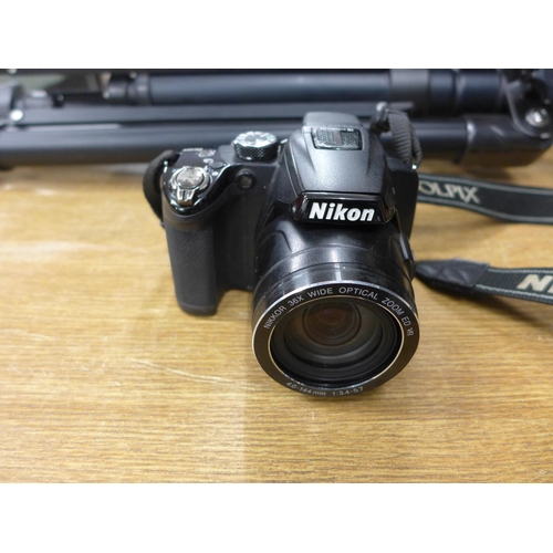 2082 - Nikon Coolpix P500 camera  & tripod