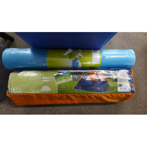 2402 - Camping items inc. cool box, Outdoor Living 2-person tent and Opti roll mat