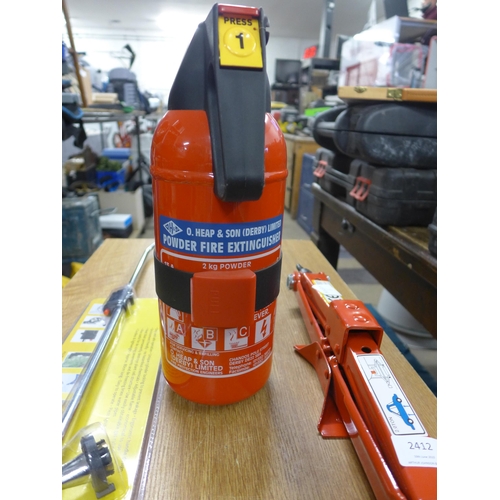 2412 - Weed burner, trolley jack and powder fire extinguisher