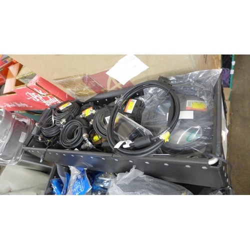 2416 - 5 Tubs of CCTV power cables, power supplies, RTC DVD player, radio/CD player & Sony Sky box - 3 exte... 