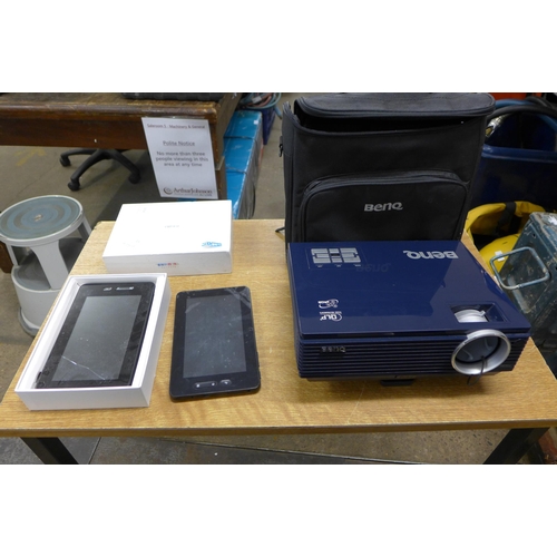 2438 - Benq projector, 2 digital tablets & other misc. items inc. Benecare knee braces, etc.