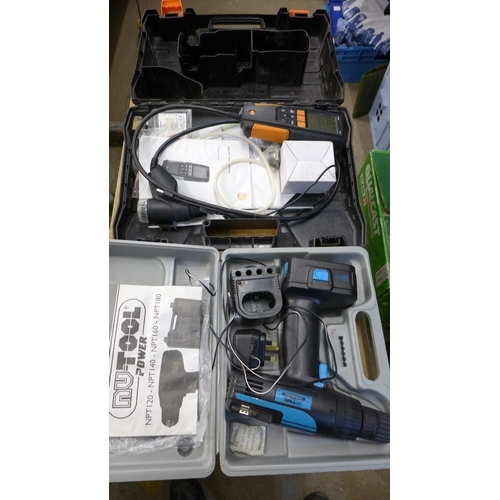 2068 - Testo 310 five gas analyser & Nutool cordless drill (NPT120) with battery & charger