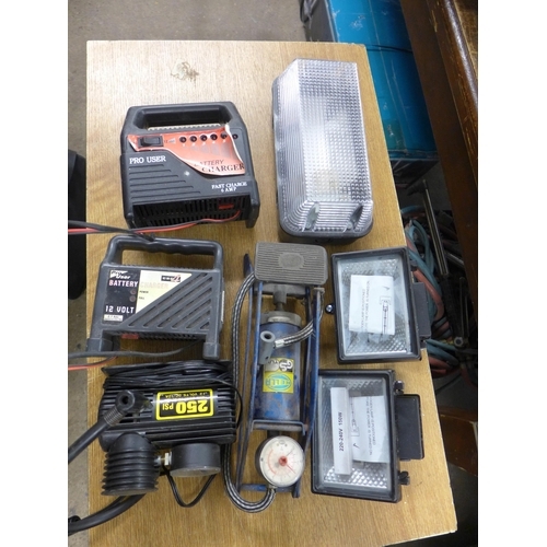 2414 - Qty. of battery chargers, pumps & spotlights