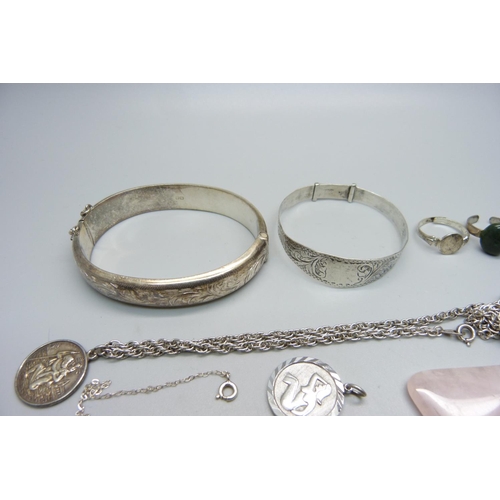 1005 - Silver jewellery, 78g, one other chain, a/f, and three pendants