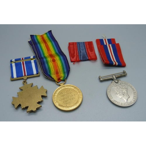 1025 - Three medals; a WWI Victory medal, K-48520 J.N. Petrie Sto. 1. R.N., a U.S. Distinguished Flying Cro... 